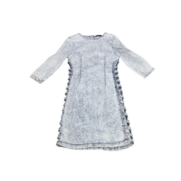 BAMBOO Dresses & Skirts - Bamboo Juniors Acid Wash Denim Dress Size L Ladder Cutout Zip Front Y2K